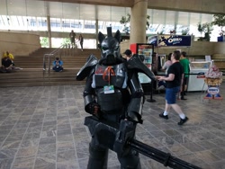 Size: 4160x3120 | Tagged: safe, artist:bronyairman2552, derpibooru import, oc, oc:steelhooves, fallout equestria, applejack's rangers, armor, bronycon, clothes, cosplay, costume, gun, irl, minigun, photo, power armor, steel ranger, weapon