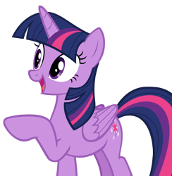 Size: 2488x2544 | Tagged: safe, artist:andoanimalia, derpibooru import, twilight sparkle, twilight sparkle (alicorn), alicorn, pony, surf and/or turf, female, mare, open mouth, pointing, raised hoof, simple background, solo, transparent background, vector