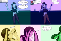 Size: 3000x2000 | Tagged: safe, artist:jake heritagu, derpibooru import, aria blaze, comic:aria's archives, equestria girls, alcohol, clothes, club, comic, drinking, glass, midriff, strobe lights