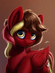 Size: 3000x4000 | Tagged: safe, artist:syntaxartz, derpibooru import, oc, oc only, oc:red aperture, pegasus, pony, animated in description, female, gradient background, looking at you, mare, smiling, solo