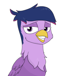 Size: 1556x1952 | Tagged: safe, artist:moonatik, derpibooru import, twilight sparkle, griffon, atg 2018, beak, griffonized, grin, newbie artist training grounds, simple background, smiling, smug, solo, species swap, transparent background