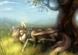 Size: 1228x868 | Tagged: safe, artist:lostgoose, derpibooru import, oc, oc only, bat pony, bat pony oc, female, sleeping, solo, tree