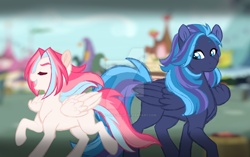 Size: 1024x644 | Tagged: safe, artist:azure-art-wave, derpibooru import, oc, oc only, oc:jacqueline, oc:raincloud song, pegasus, pony, female, mare, offspring, parent:bulk biceps, parent:fluttershy, parent:rainbow dash, parents:flutterbulk