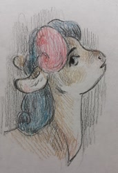 Size: 449x658 | Tagged: safe, artist:exclusionzone, derpibooru import, bon bon, sweetie drops, earth pony, pony, bust, colored pencil drawing, portrait, solo, traditional art