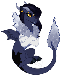 Size: 648x800 | Tagged: safe, artist:tambelon, oc, oc only, oc:bedlam, draconequus, hybrid, crossed arms, draconequus oc, female, interspecies offspring, offspring, parent:discord, parent:princess luna, parents:lunacord, simple background, solo, transparent background, unshorn fetlocks, watermark