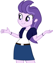 Size: 5051x6037 | Tagged: safe, artist:ironm17, clear skies, equestria girls, absurd resolution, belt, clothes, cute, equestria girls-ified, grin, short-sleeved jacket, shrug, simple background, skirt, smiling, solo, tanktop, transparent background, vector