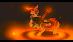 Size: 3400x2000 | Tagged: safe, artist:nightskrill, oc, oc only, pony, unicorn, clothes, commission, female, glowing horn, looking back, magic, mare, rear view, solo, sword, weapon