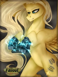 Size: 961x1280 | Tagged: safe, artist:copshop, derpibooru import, oc, oc:psychoshy, pegasus, pony, fallout equestria, fallout equestria: project horizons, electricity, fanfic art, power hoof, powerhoof, solo