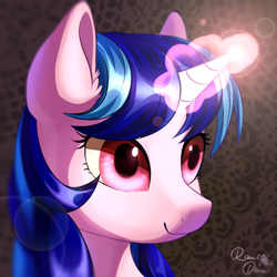 Size: 1024x1024 | Tagged: safe, artist:rikadiane, derpibooru import, oc, pony, unicorn, bust, female, lens flare, magic, mare, portrait, solo