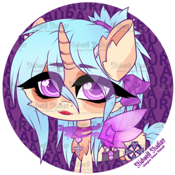 Size: 1024x1024 | Tagged: safe, artist:stidwellstudios, derpibooru import, oc, pony, unicorn, bow, eye clipping through hair, eyelashes, hair bow, horn, lipstick, makeup, obtrusive watermark, simple background, solo, transparent background, unicorn oc, watermark