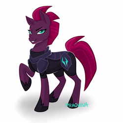 Size: 2844x2844 | Tagged: safe, artist:praqunia, tempest shadow, pony, unicorn, my little pony: the movie, armor, broken horn, eye scar, female, grin, mare, scar, simple background, smiling, solo, white background