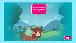 Size: 2048x1165 | Tagged: safe, derpibooru import, yona, yak, game, my little pony friendship quests, website