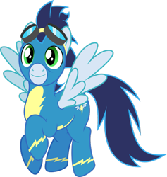 Size: 871x917 | Tagged: safe, artist:dashiesparkle, derpibooru import, soarin', pegasus, pony, newbie dash, .svg available, clothes, flying, goggles, male, simple background, smiling, solo, spread wings, stallion, transparent background, uniform, vector, wings, wonderbolts uniform
