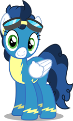 Size: 3020x5000 | Tagged: safe, artist:dashiesparkle, derpibooru import, high winds, pegasus, pony, newbie dash, .svg available, clothes, female, goggles, high res, looking at you, mare, simple background, smiling, solo, transparent background, uniform, vector, wonderbolts uniform