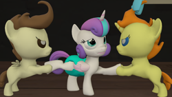 Size: 1920x1080 | Tagged: safe, artist:red4567, pound cake, princess flurry heart, pumpkin cake, alicorn, pegasus, pony, unicorn, 3d, baby, baby ponies, baby pony, cake twins, colt, diaper, female, fight, filly, flurry heart gets all the foals, lesbian, male, poundflurry, pumpkin heart, pumpoundurry, shipping, source filmmaker, straight