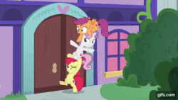 Size: 640x360 | Tagged: safe, derpibooru import, screencap, apple bloom, scootaloo, sweetie belle, marks for effort, animated, bush, cutie mark crusaders, fail, falling, gif