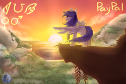Size: 3000x2000 | Tagged: safe, artist:flysouldragon, derpibooru import, advertisement, cliff, commission, scenery, sky, solo, sunset, your character here