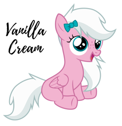 Size: 4844x5000 | Tagged: safe, artist:mythchaser1, derpibooru import, oc, oc:vanilla cream, pegasus, pony, absurd resolution, blue eyes, bow, female, filly, hair accessory, white hair, young