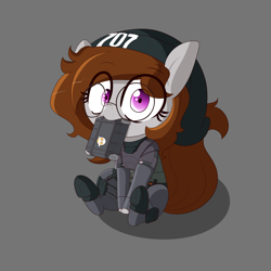 Size: 3500x3500 | Tagged: safe, artist:fullmetalpikmin, derpibooru import, oc, oc only, oc:kumikoshy, armor, beanie, dokkaebi, glasses, hat, nom, rainbow six siege, sitting