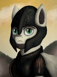 Size: 780x1050 | Tagged: safe, artist:phi, derpibooru import, oc, oc only, pegasus, pony, equestria at war mod, armor, beard, facial hair, greek, helmet, male, shield, solo