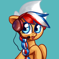 Size: 200x200 | Tagged: safe, artist:avui, derpibooru import, oc, oc:ember, oc:ember (hwcon), earth pony, pony, blue background, dutch cap, female, hat, headset, hearth's warming con, mare, mascot, netherlands, picture for breezies, simple background, solo