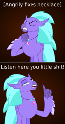 Size: 1573x2972 | Tagged: safe, artist:grypher, derpibooru exclusive, derpibooru import, seaspray, classical hippogriff, hippogriff, school daze, comic, jewelry, listen here, listen here you little, meme, necklace, raised claw, simple background, text, vector, vulgar