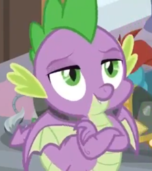 Size: 640x720 | Tagged: safe, derpibooru import, screencap, spike, dragon, a matter of principals, cropped, crossed arms, smiling, winged spike, wings