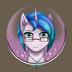 Size: 2400x2400 | Tagged: safe, artist:milkychocoberry, derpibooru import, oc, oc:proxyjack, pony, unicorn, bust, glasses, jewelry, male, necklace, portrait, simple background, solo, stallion