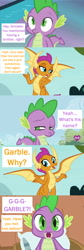 Size: 800x2380 | Tagged: safe, derpibooru import, edited screencap, screencap, smolder, spike, dragon, molt down, brother, comic, dragoness, duo, female, headcanon, hilarious in hindsight, i knew it!, implied garble, male, plot twist, screencap comic, winged spike