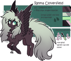 Size: 1329x1125 | Tagged: safe, artist:tenebristayga, derpibooru import, oc, oc only, oc:reyna cloverfield, pegasus, pony, reference sheet, simple background, solo, transparent background