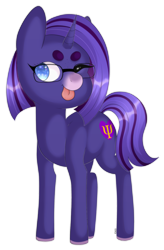 Size: 2100x3200 | Tagged: safe, artist:veincchi, derpibooru import, oc, oc only, oc:empathy, unicorn, commission, fullbody, glasses, shading, simple background, solo, tongue out, transparent background