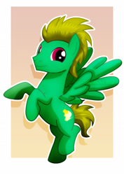 Size: 1600x2263 | Tagged: safe, artist:jucamovi1992, derpibooru import, oc, oc only, oc:champion wings, pegasus, pony, male, smiling, solo, stallion