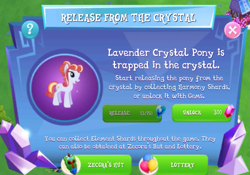 Size: 667x466 | Tagged: safe, derpibooru import, crystal pony, pony, crystal empire, female, gameloft, gem, lavender crystal pony, mare, tutorial