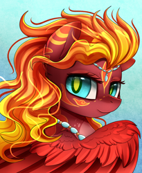 Size: 1446x1764 | Tagged: safe, artist:pridark, derpibooru import, oc, oc:firecloud, pegasus, pony, bust, commission, female, looking at you, portrait, smiling, solo