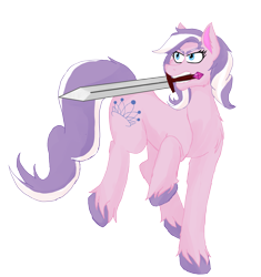 Size: 2481x2640 | Tagged: safe, artist:cornerverse, diamond tiara, earth pony, pony, female, mare, mouth hold, older, older diamond tiara, simple background, solo, sword, transparent background, unshorn fetlocks, weapon