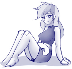 Size: 942x906 | Tagged: safe, artist:jovalic, derpibooru import, rainbow dash, better together, equestria girls, forgotten friendship, clothes, cute, dashabetes, female, looking at you, monochrome, simple background, sitting, sketch, solo, swimsuit, white background