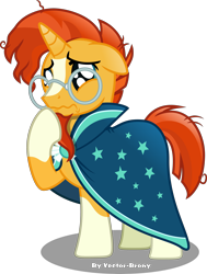 Size: 3333x4415 | Tagged: safe, artist:vector-brony, derpibooru import, sunburst, pony, unicorn, the parent map, adorkable, cloak, clothes, cute, dork, male, puppy dog eyes, sad, simple background, solo, stallion, sunbetes, transparent background