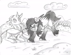 Size: 6553x5100 | Tagged: safe, artist:pollito15, derpibooru import, oc, oc:jennifer miranda, changedling, changeling, pegasus, pony, absurd resolution, female, glasses, mare, monochrome, traditional art