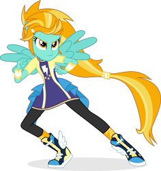 Size: 2095x2223 | Tagged: safe, artist:punzil504, derpibooru import, edit, lightning dust, better together, equestria girls, forgotten friendship, alternate universe, clothes, equestria girls-ified, female, ponied up, simple background, smiling, solo, transparent background, vector, vector edit, wings