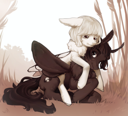 Size: 2093x1910 | Tagged: safe, artist:aphphphphp, derpibooru import, oc, oc only, mothpony, original species, duo