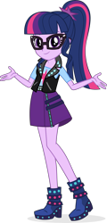 Size: 3055x6382 | Tagged: safe, artist:punzil504, derpibooru import, sci-twi, twilight sparkle, better together, equestria girls, absurd resolution, clothes, clothes swap, female, glasses, implied sunset shimmer, looking at you, palette swap, ponytail, recolor, simple background, skirt, smiling, solo, transparent background, vector