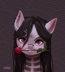 Size: 2480x2757 | Tagged: safe, artist:domidelance, derpibooru import, oc, oc only, choker, flower, flower in mouth, piercing, rose, rose in mouth, solo