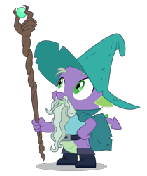 Size: 4202x5000 | Tagged: safe, artist:dragonchaser123, derpibooru import, spike, dragon, the break up breakdown, absurd resolution, boots, cloak, clothes, dungeons and dragons, fake beard, garbuncle, hat, magic staff, male, ogres and oubliettes, shoes, simple background, solo, transparent background, vector, wizard, wizard hat