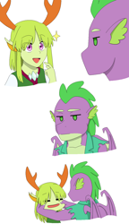 Size: 870x1515 | Tagged: safe, artist:fantasygerard2000, derpibooru import, spike, thorax, changedling, changeling, dragon, equestria girls, equestria girls-ified, gay, king thorax, male, open mouth, shipping, simple background, stare, thoraxspike, white background, winged spike