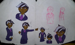 Size: 1280x768 | Tagged: safe, artist:aa, derpibooru import, oc, oc only, oc:samoa, human, ace attorney, barely pony related, clothes, crossover, dark skin, female, human female, humanized, humanized oc, japanese, phoenix wright, solo, text
