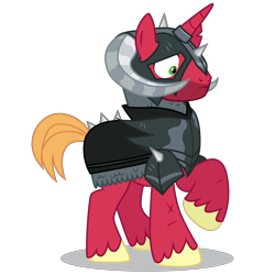 Size: 5000x5200 | Tagged: safe, artist:dragonchaser123, derpibooru import, big macintosh, pony, unicorn, the break up breakdown, absurd resolution, armor, black knight, dungeons and dragons, five o'clock shadow, helmet, horned helmet, male, ogres and oubliettes, race swap, raised hoof, simple background, sir mcbiggen, solo, stallion, transparent background, unicorn big mac, vector