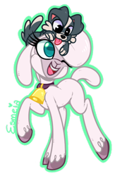 Size: 304x447 | Tagged: safe, artist:esmeia, derpibooru import, pom lamb, dog, lamb, sheep, them's fightin' herds, cute, female, puppy, puppy dog eyes, simple background, smiling, transparent background, when she smiles