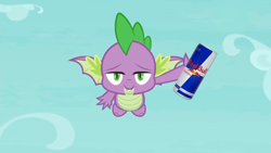 Size: 1920x1080 | Tagged: safe, derpibooru import, edit, edited screencap, screencap, spike, dragon, molt down, energy drink, faic, red bull, red bull gives you wings, smug, solo, vector, winged spike