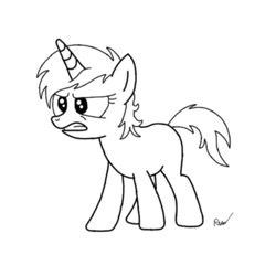 Size: 767x768 | Tagged: safe, artist:pizzamovies, oc, oc only, oc:sparkle dancer, pony, unicorn, blank flank, female, gritted teeth, mare, simple background