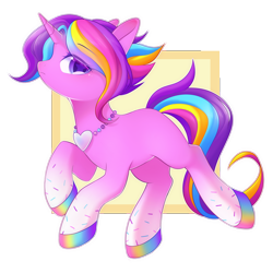 Size: 2500x2500 | Tagged: safe, artist:leafywind, derpibooru import, oc, oc only, oc:glittersweet, pony, unicorn, abstract background, colored hooves, colored pupils, female, gradient hooves, jewelry, looking at you, mare, missing cutie mark, multicolored hair, multicolored mane, multicolored tail, necklace, profile, simple background, solo, starry eyes, transparent background, wingding eyes